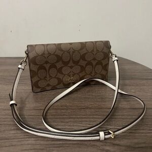 Coach Anna fold over crossbody clutch in signature canvas NWT